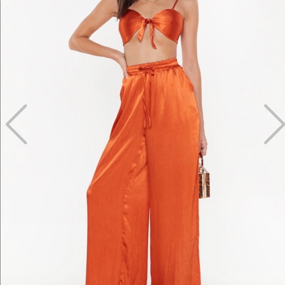 Nasty Gal Pants - Nasty Gal Satin Two Piece Pants Crop Top